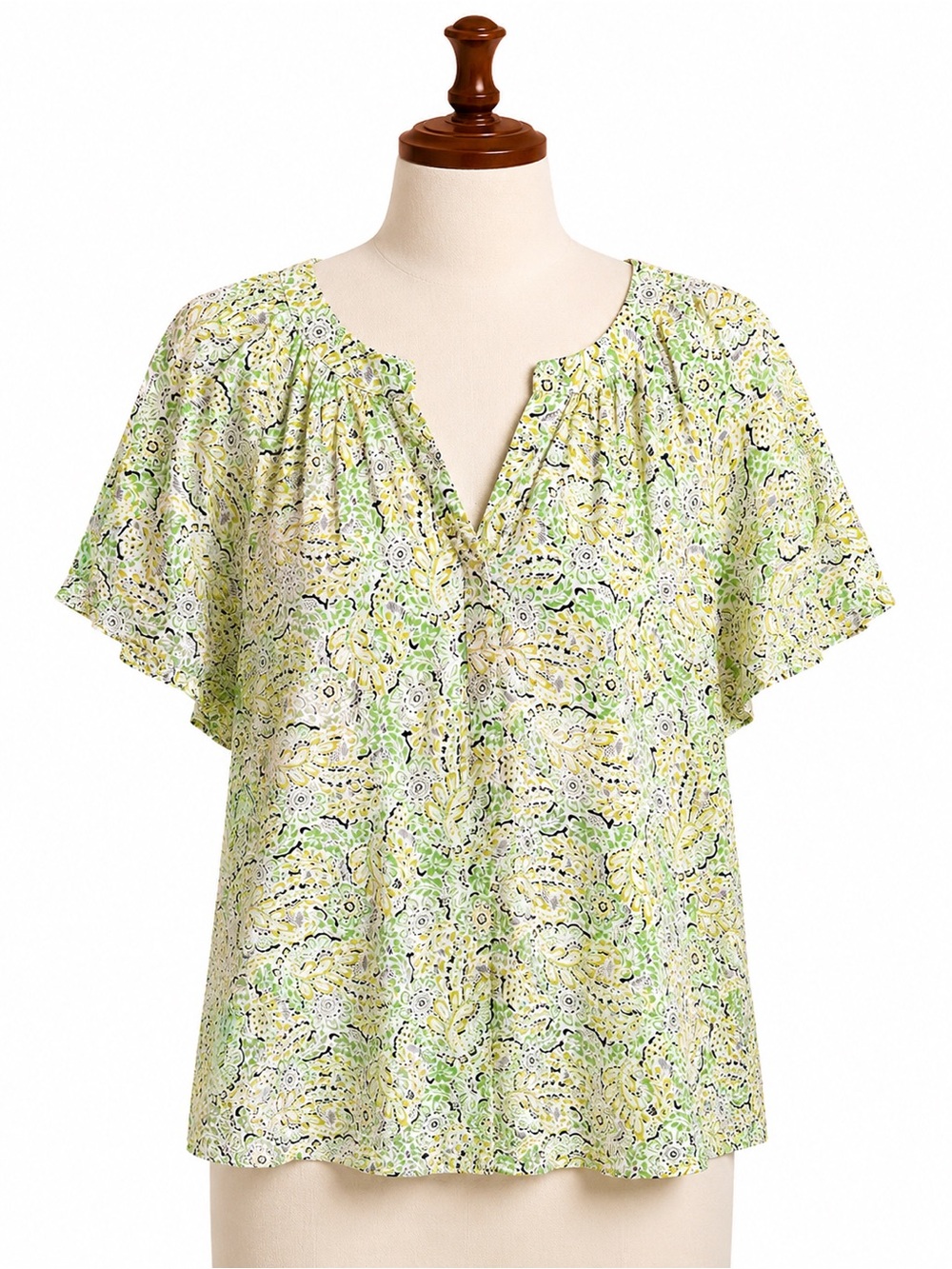 J. Jill Green Yellow Floral Peasant Blouse